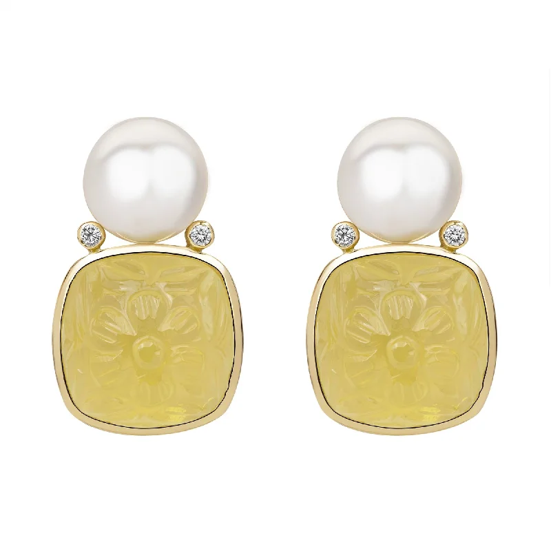 Ladies earrings for gallery vibes -Earrings - South Sea Pearl, Lemon Quartz And Diamond (2385D)