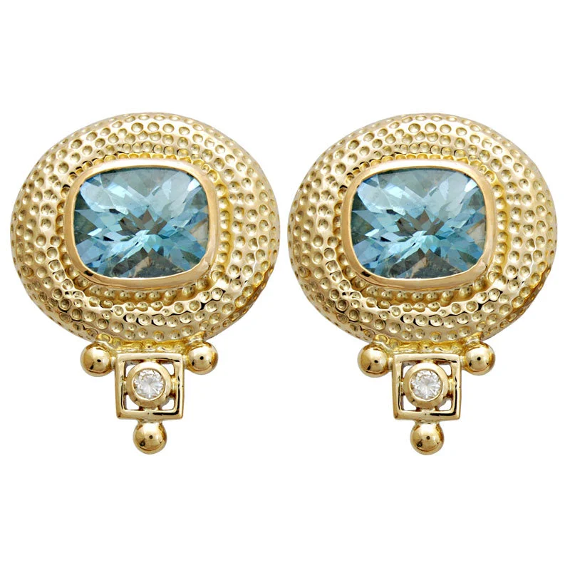 Ladies earrings with fin drops -Earrings- Blue Topaz And Diamond