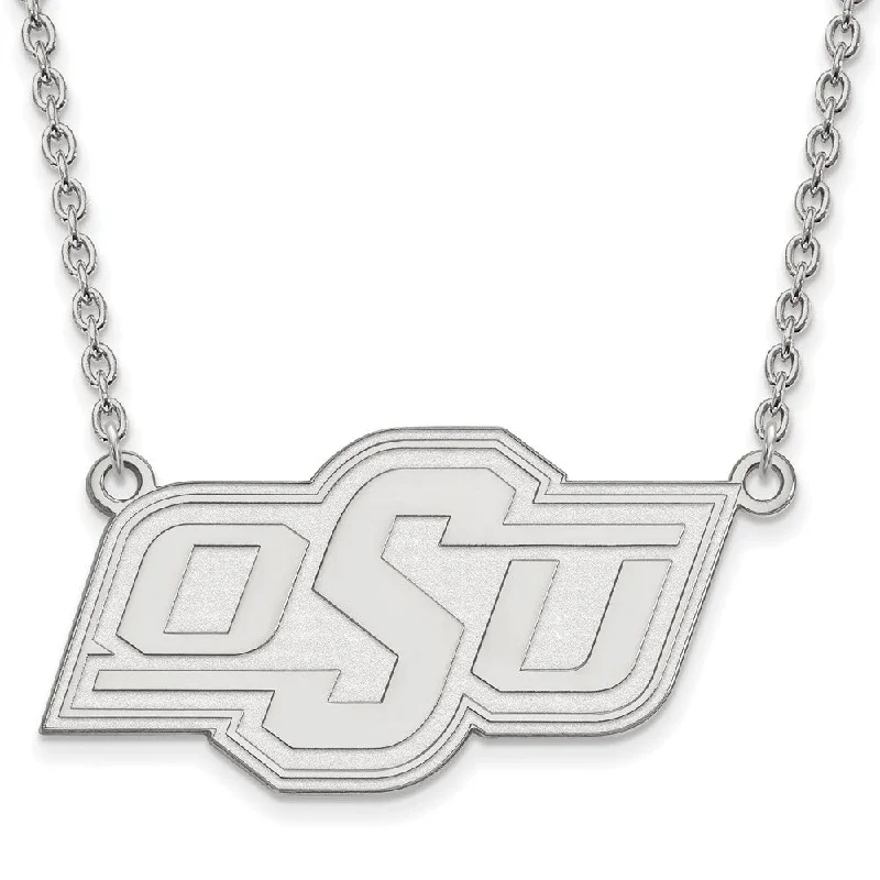 ladies-gold-diamond-necklaces-Sterling Silver Oklahoma State OSU Large Pendant Necklace