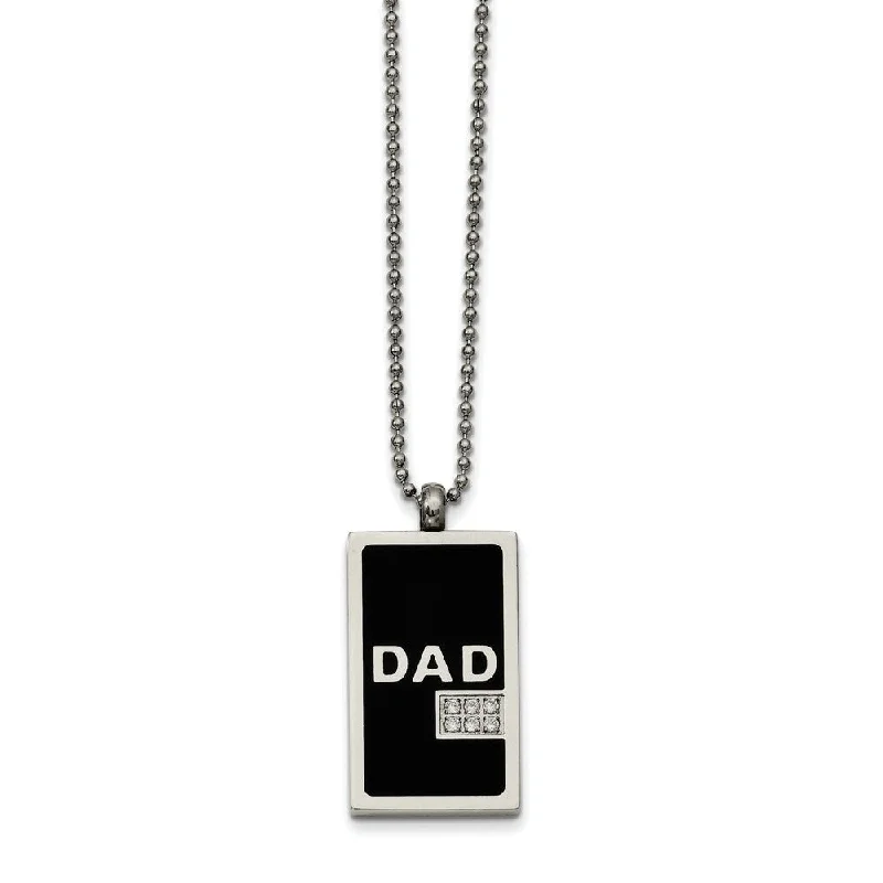 ladies-luxury-rolo-chain-necklaces-Two-Tone Stainless Steel and CZ Dad Dog Tag Necklace 24 Inch