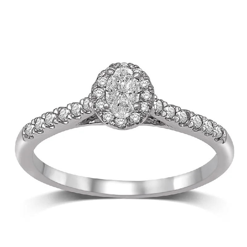 Ladies engagement rings vintage brilliance -14K White Gold 1/2 Ct.Tw.Diamond Halo Engagement Ring