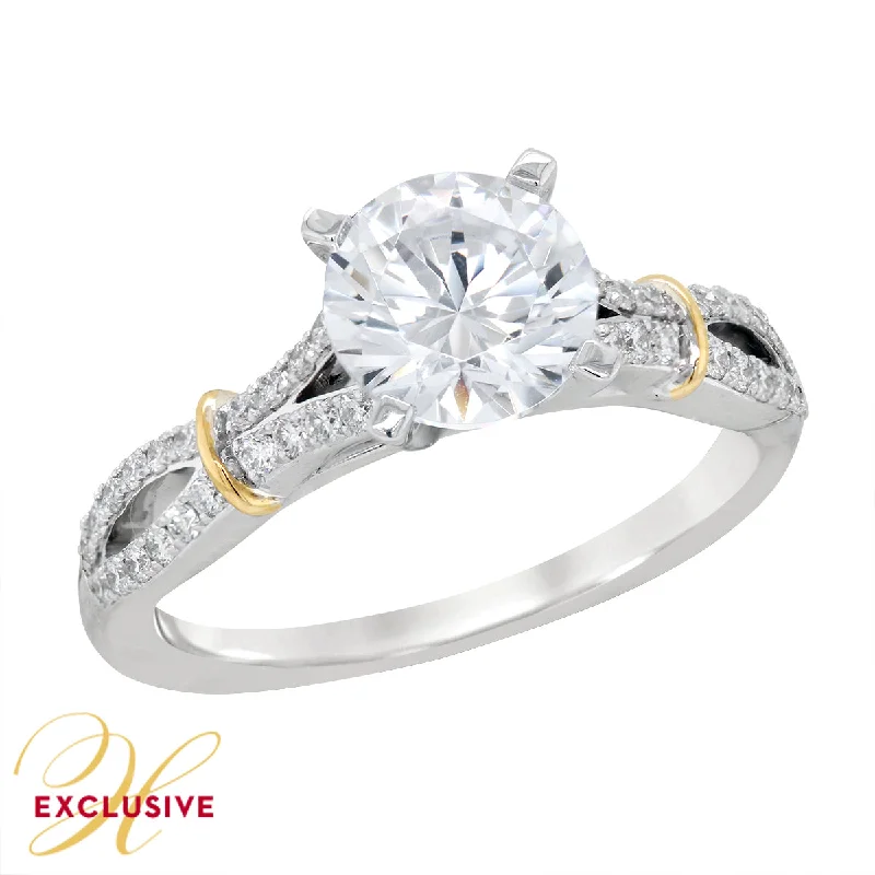 Ladies engagement rings glossy brilliance -TWO-TONE GOLD ENGAGEMENT RING SETTING WITH SPLIT SHANK AND DIAMONDS, .28 CT TW