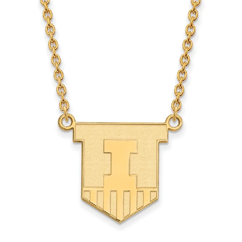 ladies-statement-torque-necklaces-14k Gold Plated Silver U of Illinois Large Shield Pendant Necklace