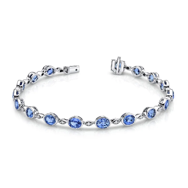 ladies-heart-cable-bracelets-Pastel Blue Sapphire 14kt White Gold Bracelet with Diamonds