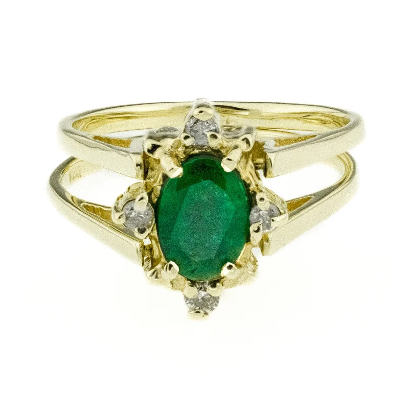 Ladies rings tribal charm -0.77ctw Natural Emerald and 0.38ctw Diamond Reversible Ring in 14K Yellow Gold - Size 5