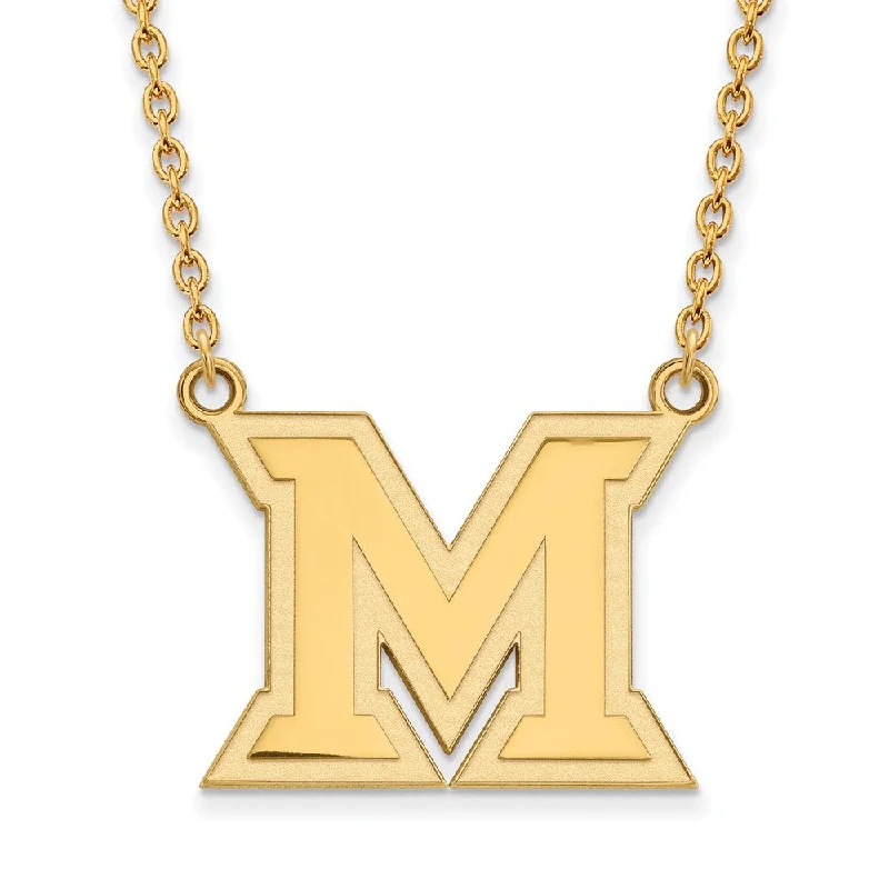 ladies-delicate-pearl-necklaces-14k Gold Plated Silver Miami U Large Initial M Pendant Necklace