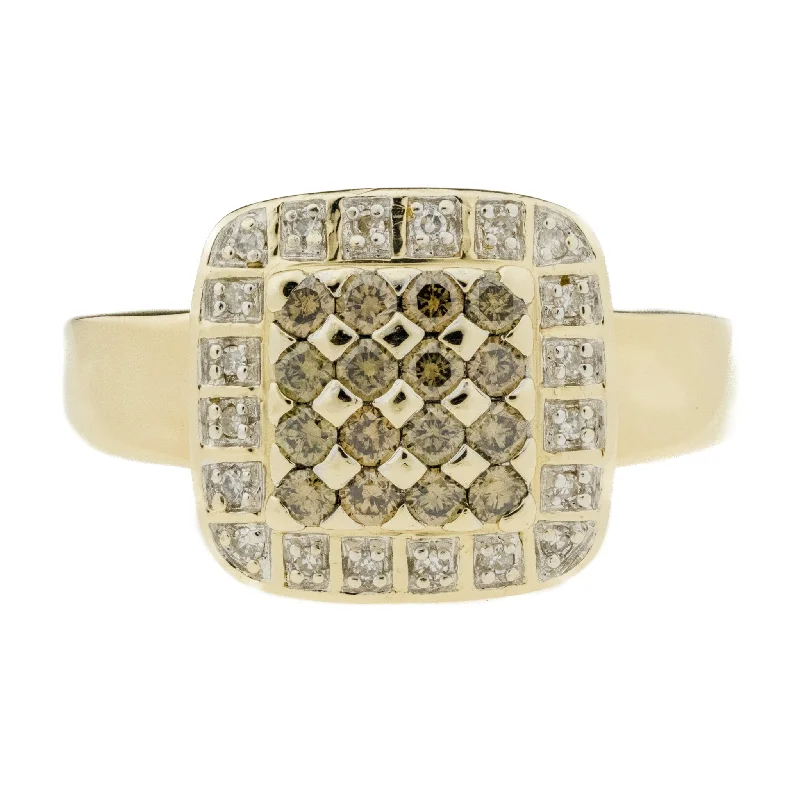 Ladies rings vintage charm -0.75ctw Diamond Fashion Cluster Ring in 14K Yellow Gold - Size 9.75