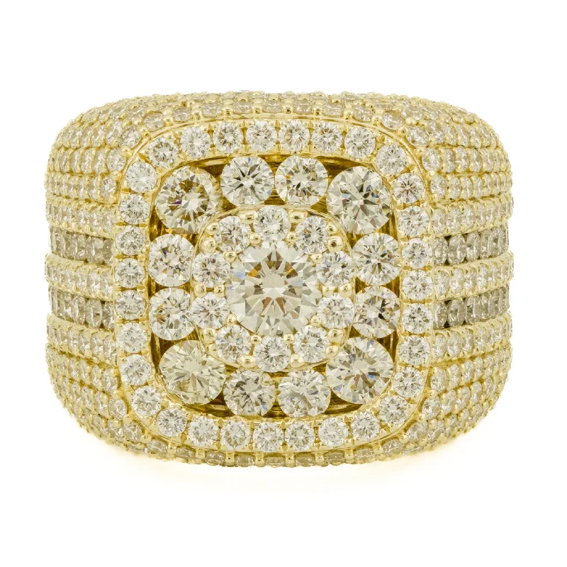 Ladies rings for promise vibes -7.4ctw Gent's Diamond Cluster Ring in 14K Yellow Gold - Size 10