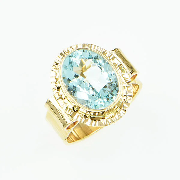 Ladies rings for builder vibes -Flower-Cut Aquamarine Ring