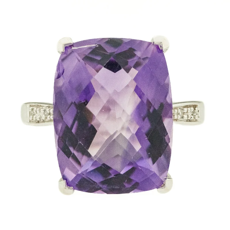 Ladies rings with sea calcite -15.36ct Cushion Amethyst w/ 0.03ctwDiamond Accents Gemstone Ring in 14K White Gold