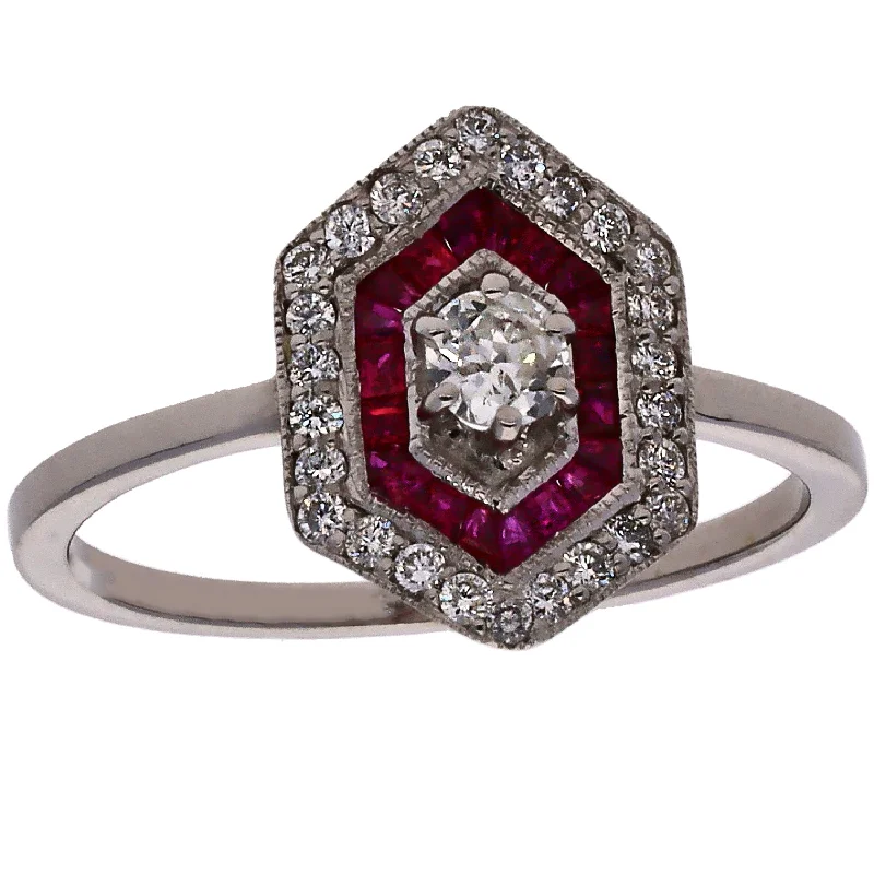 Ladies engagement rings dazzling vows -14K White Gold Ruby & Diamond Fashion and Engagement Ring