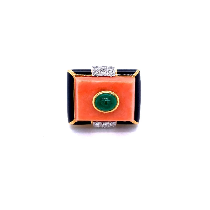 Ladies rings for finger stacks -David Webb Emerald Coral Diamond Enamel Gold Ring