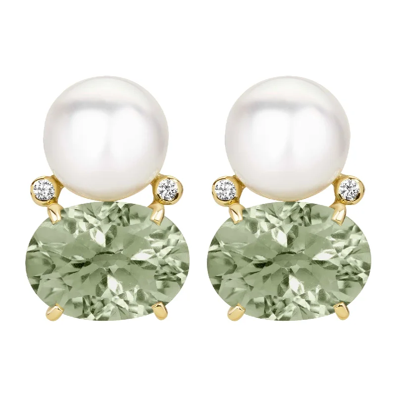 Ladies earrings sleek elegance -Earrings - South Sea Pearl, Green Quartz And Diamond (2385B)