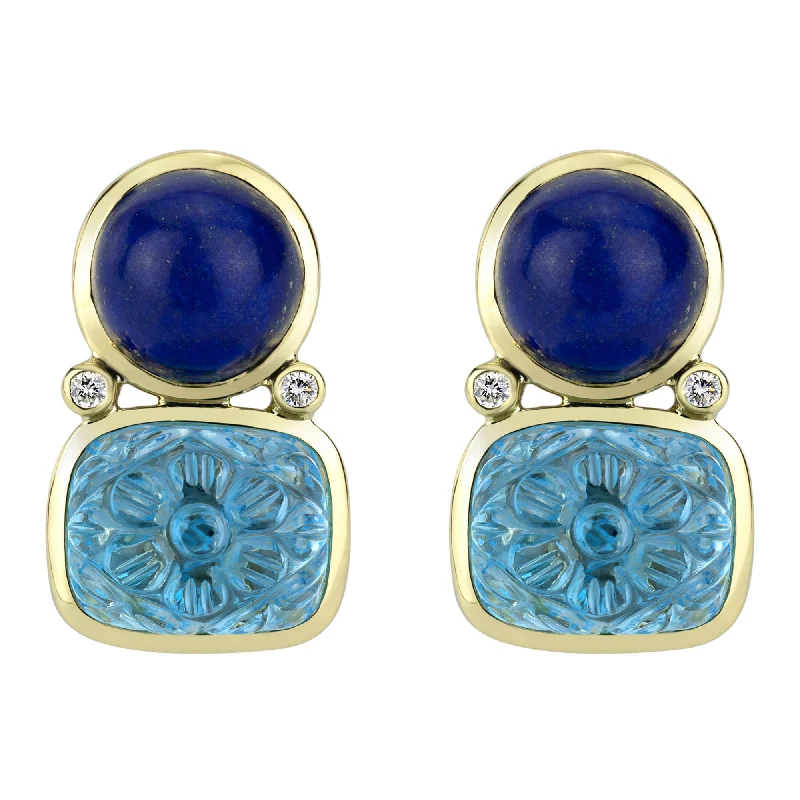 Ladies earrings for buddy gifts -Earrings - Blue Topaz, Lapis Lazuli And Diamond