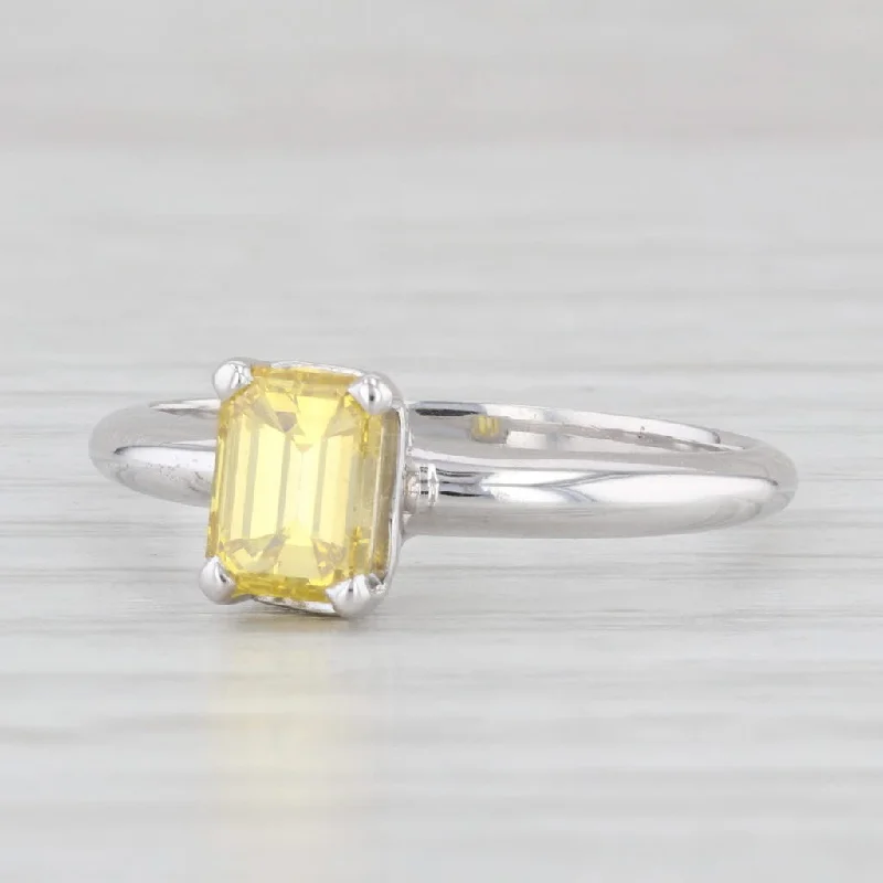 Ladies engagement rings bowed romance -1.03ct Yellow Diamond Emerald Cut Solitaire Ring 14k White Gold Sz 7 Engagement