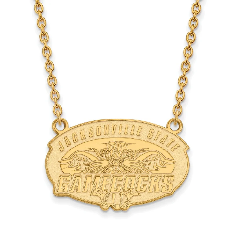 ladies-diamond-bib-necklaces-14k Gold Plated Silver Jacksonville State U. Lg Pendant Necklace