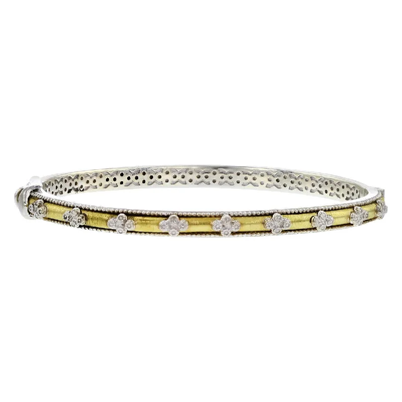 ladies-crystal-gold-bracelets-Jude Frances Silver and 18K Gold Hinged Bangle Bracelet