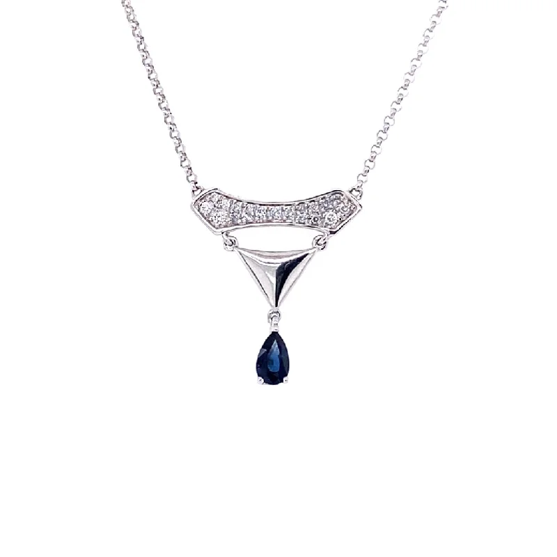 ladies-rustic-cable-chain-necklaces-Estate Drop Sapphire Necklace in White Gold