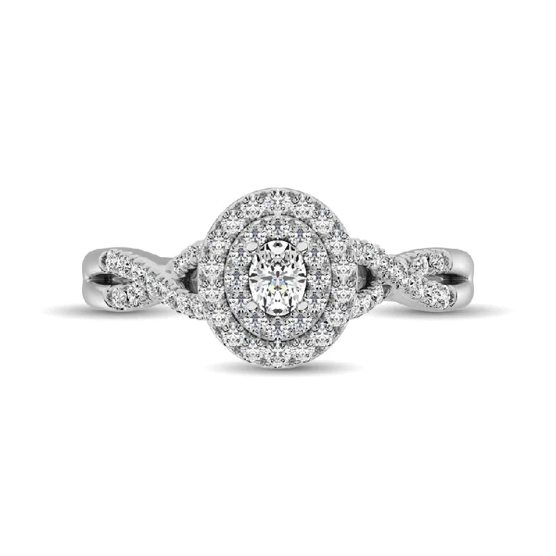 Ladies engagement rings for pioneer unions -14K White Gold 1/2 Ct.Tw.Diamond Halo Engagement Ring