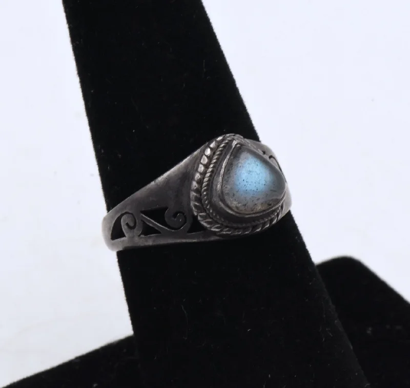 Ladies rings with mist fluorite -Vintage Handmade Labradorite Sterling Silver Ring - Size 7.25