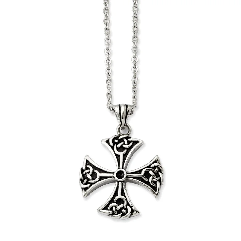 ladies-pearl-diamond-necklaces-Stainless Steel Antiqued Celtic Cross Necklace - 20 Inch