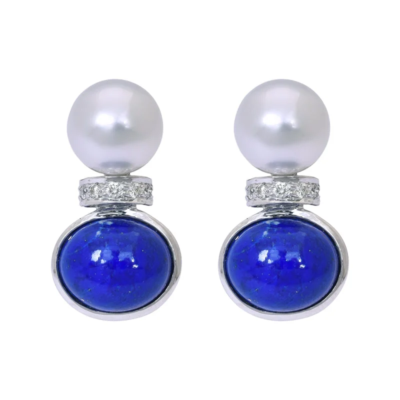 Ladies earrings with aqua diopside -Earrings- Lapis Lazuli, South Sea Pearl and Diamond