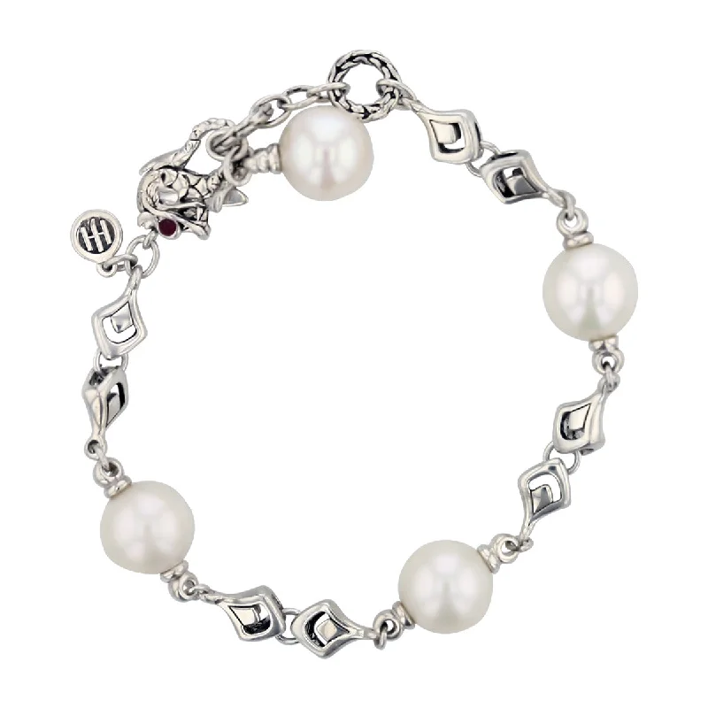 ladies-cuff-link-pearl-bracelets-John Hardy Naga Dragon Sterling Silver Pearl Link Bracelet