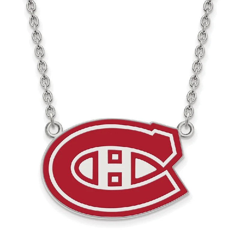 ladies-rustic-layered-necklaces-Sterling Silver NHL Canadiens LG Enamel Necklace, 18 Inch