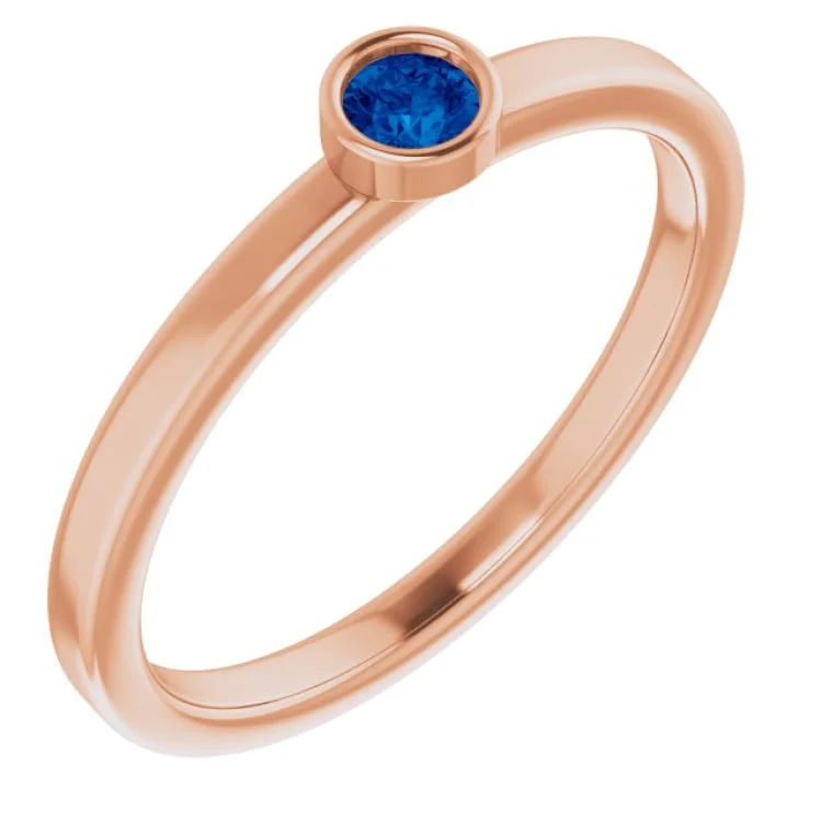 Ladies rings for young spirits -14K Rose 3 mm Lab-Grown Blue Sapphire Ring