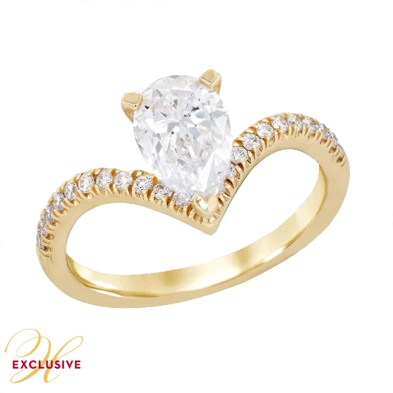 Ladies engagement rings for travel vows -YELLOW GOLD DIAMOND ENGAGEMENT RING WITH PEAR SHAPED CENTER, .20 CT TW