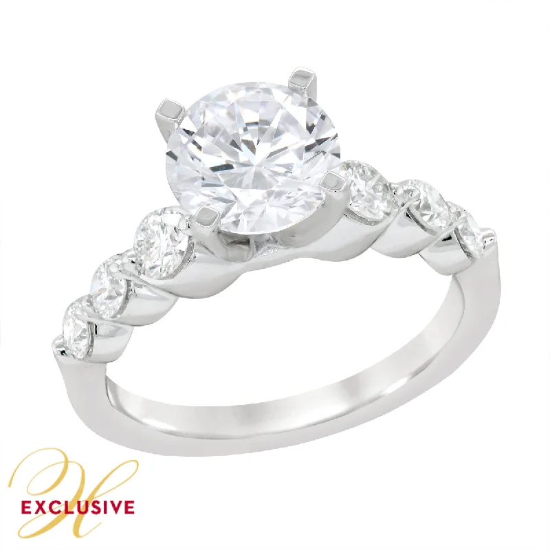 Ladies engagement rings retro love -MODERN WHITE GOLD ENGAGEMENT RING SETTING WITH 6 SIDE DIAMONDS, .67 CT TW