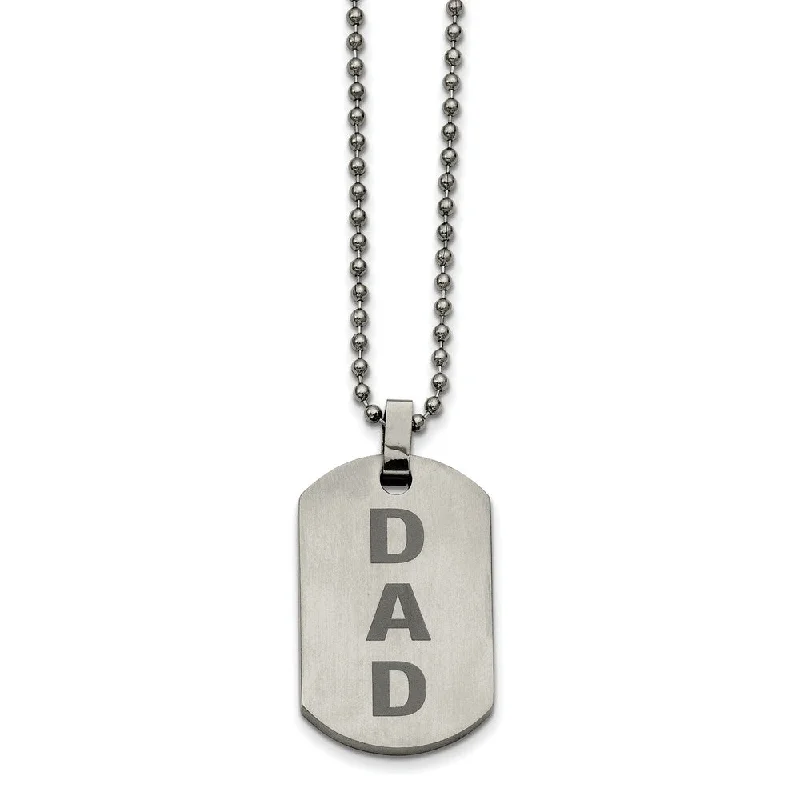 ladies-fashion-pendant-necklaces-Stainless Steel Black Enamel Dad Dog Tag Necklace 24 Inch