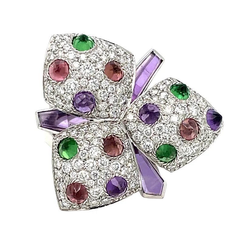 Ladies rings for workday style -Cartier Diamond and Multi-Gem Caresse d'Orchidées Ring