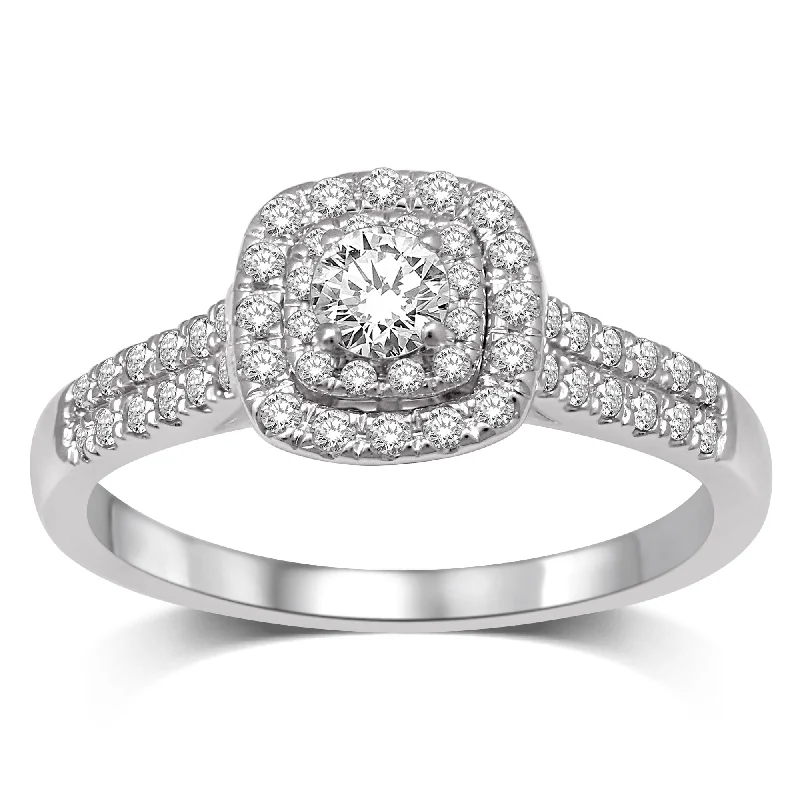 Ladies engagement rings for dream unions -14K White Gold 1/2 Ct.Tw.Diamond Halo Engagement Ring