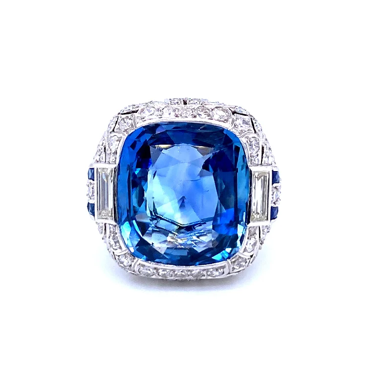 Ladies rings for winter glow -Ssef/Gubelin Certified 17 Carat Sapphire Art Deco Diamond Platinum Ring