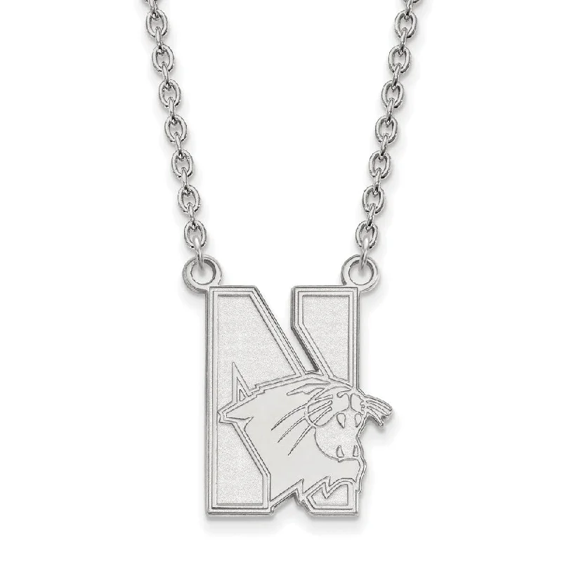 ladies-statement-diamond-necklaces-Sterling Silver Northwestern U Large Pendant Necklace