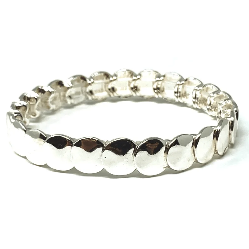 ladies-fashion-bangle-stack-bracelets-Silver Disc Stacking Stretch Bracelet