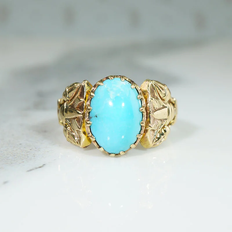 Ladies rings for wellness charm -Egyptian Revival Lotus Ring in Gold & Turquoise