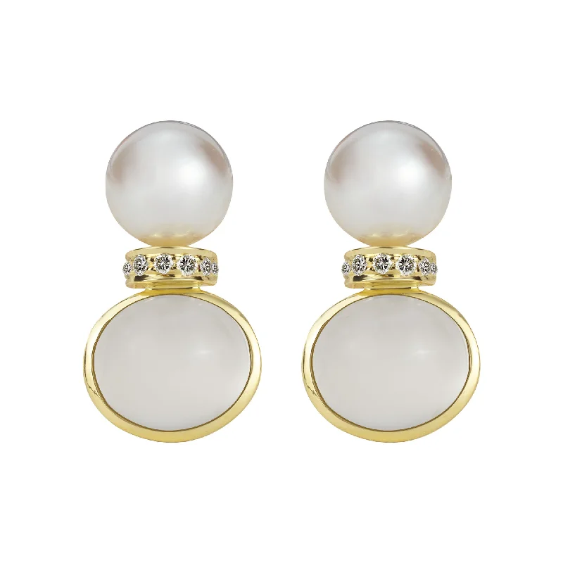 Ladies earrings fun elegance -Earrings - South Sea Pearl, Moonstone And Diamond