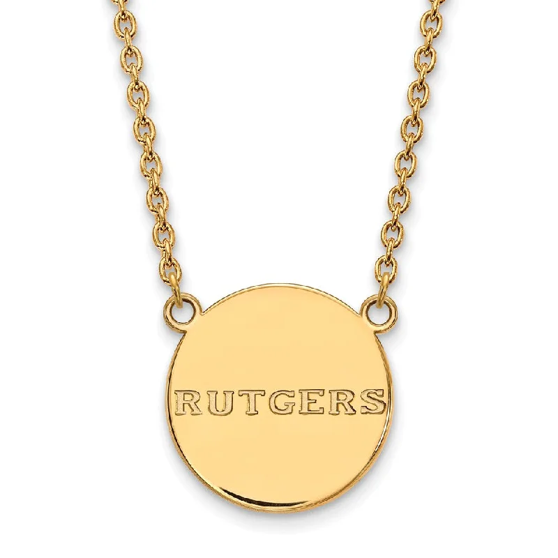 ladies-statement-lariat-necklaces-14k Gold Plated Silver Rutgers Large Polished Disc Necklace