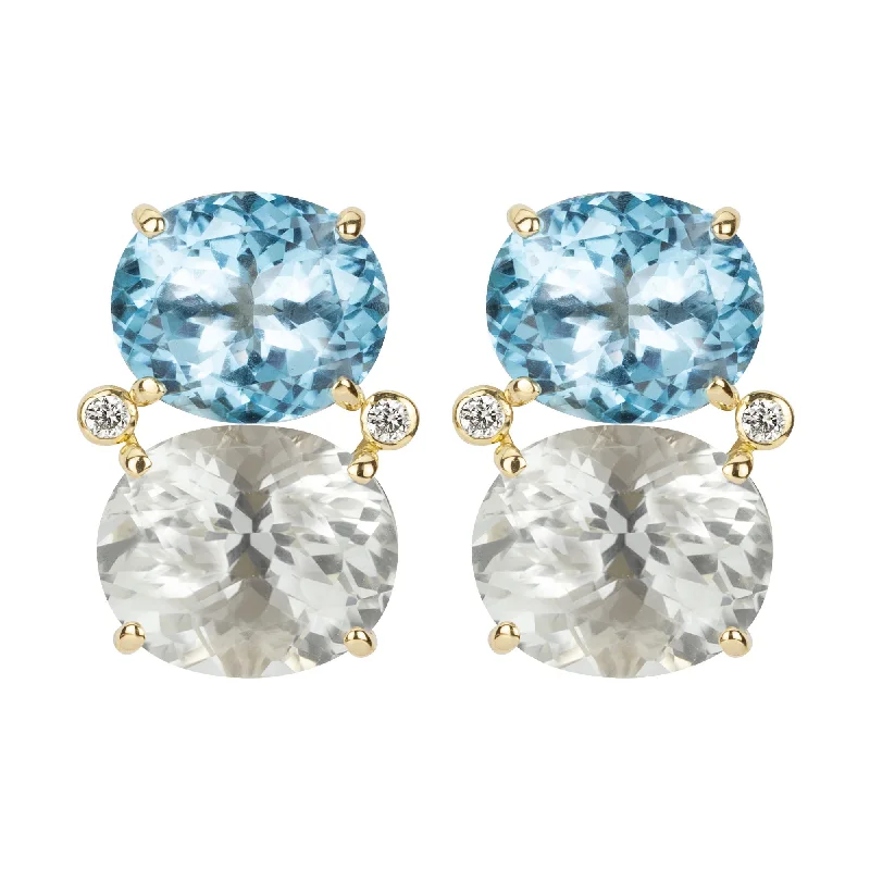 Ladies earrings for brush charm -Earrings - Blue Topaz, Crystal and Diamond