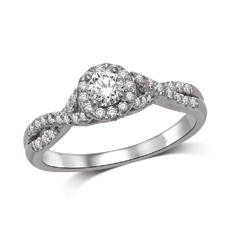 Ladies engagement rings classic romance -14K White Gold 1/2 Ct.Tw.Diamond Halo Engagement Ring