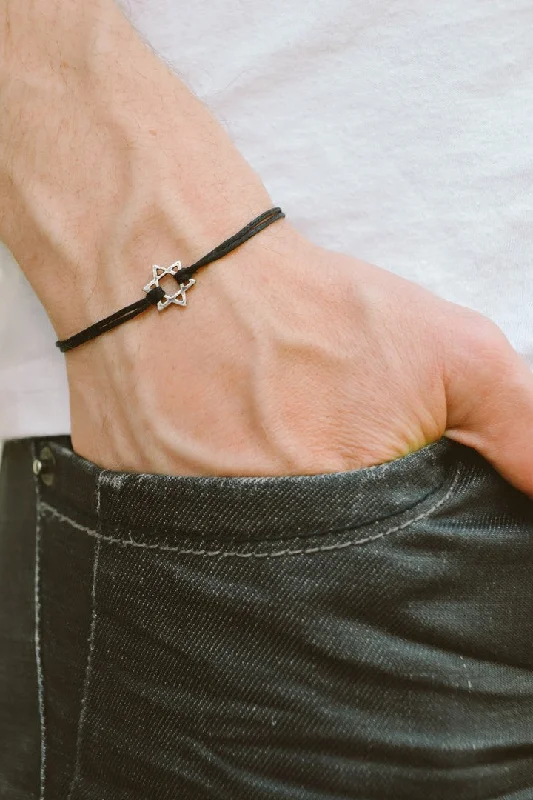 ladies-artisan-rope-twist-bracelets-Star of David men's bracelet, black cord, Jewish gift for him