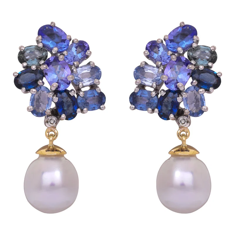 Ladies earrings with lilac sugilite -Earrings- Blue Sapphire, Tanzanite, South Sea Pearl and Diamond