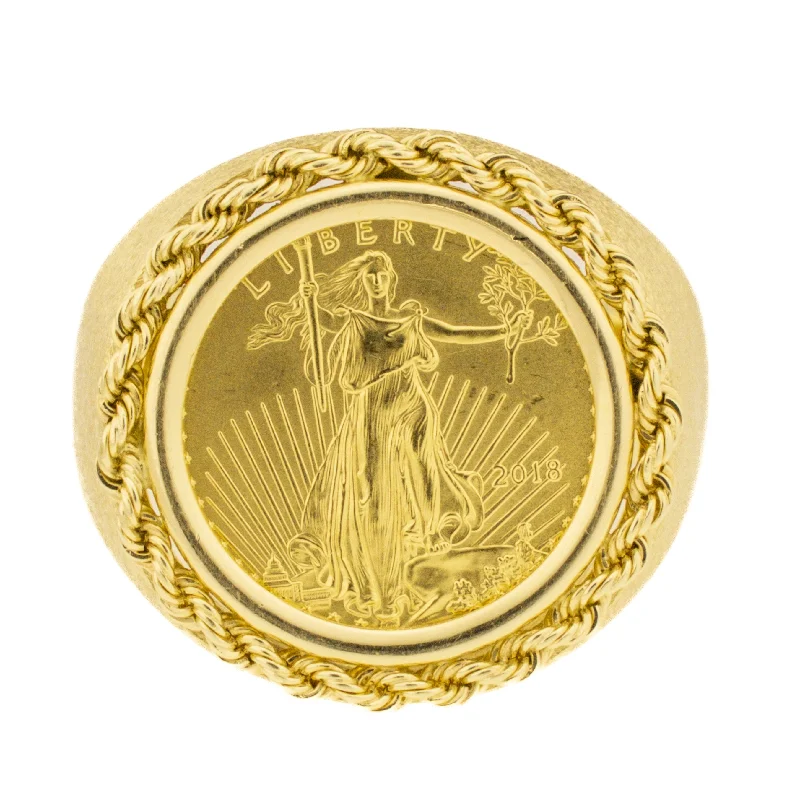 Ladies rings for ocean vibes -1/10oz Fine Gold Liberty Coin Ring in 14K Yellow Gold -Size 11