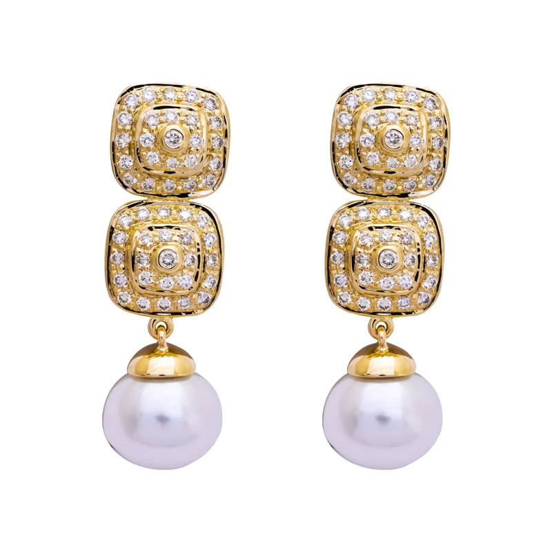 Ladies earrings tarnish-proof silver -Earrings- South Sea Pearl and Diamond