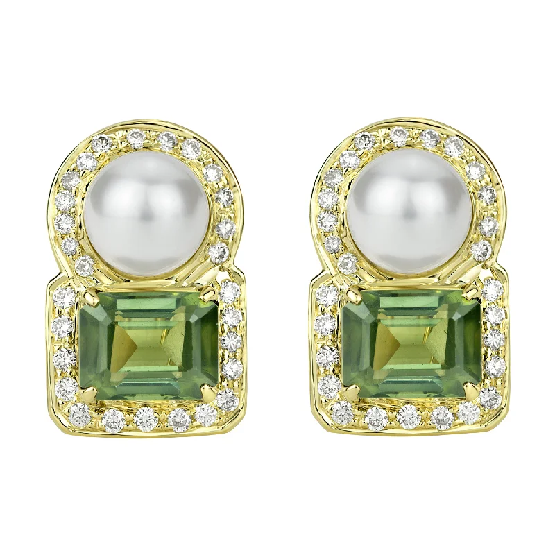 Ladies earrings with resin studs -Earrings - South Sea Pearl, Tourmaline And Diamond