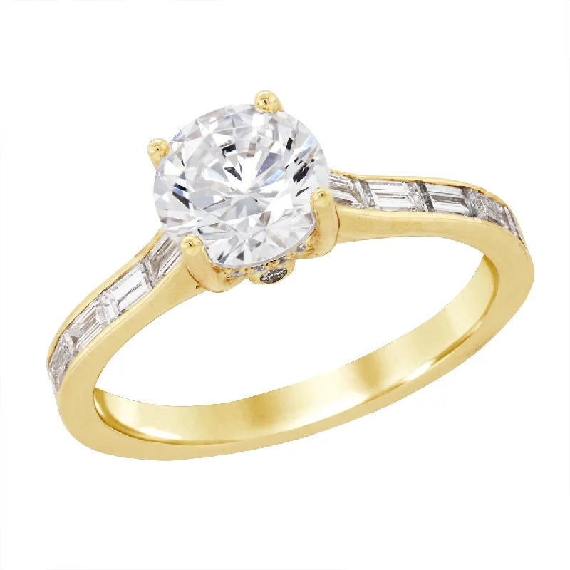 Ladies engagement rings with hop settings -YELLOW GOLD ENGAGEMENT RING SETTING WITH BAGUETTE AND ROUND DIAMONDS, .55 CT TW