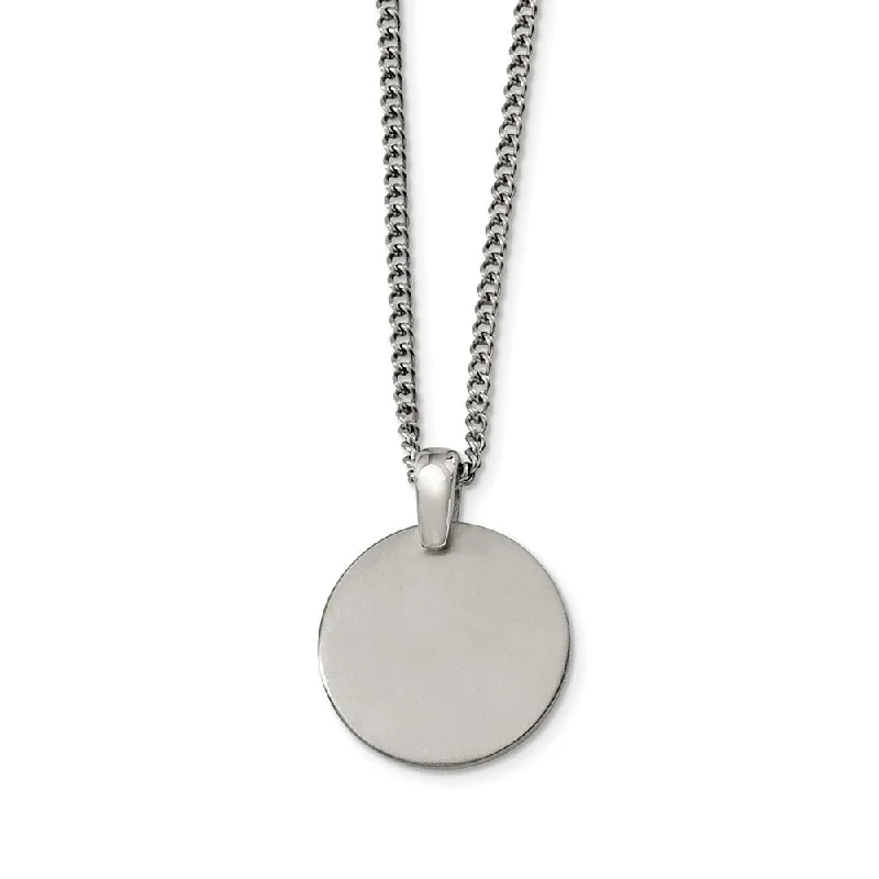 ladies-heart-lariat-necklaces-Titanium Brushed Disk Necklace 22 Inch