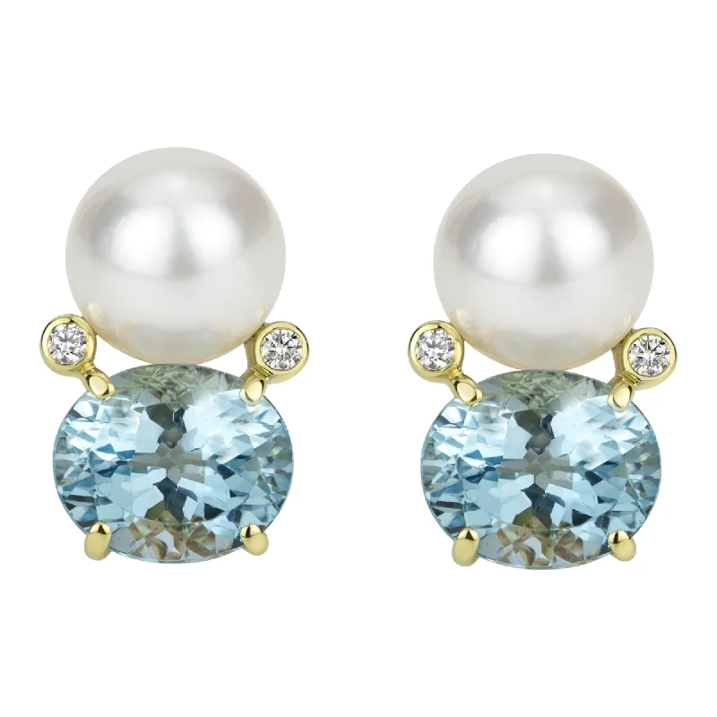 Ladies earrings creative shine -Earrings - South Sea Pearl, Blue Topaz And Diamond